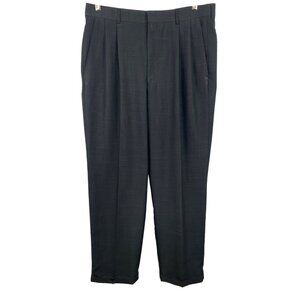 Haggar Mens Black Pleated Dress Pants Size 34W 30L Tailored Fit Cuffed Hem
